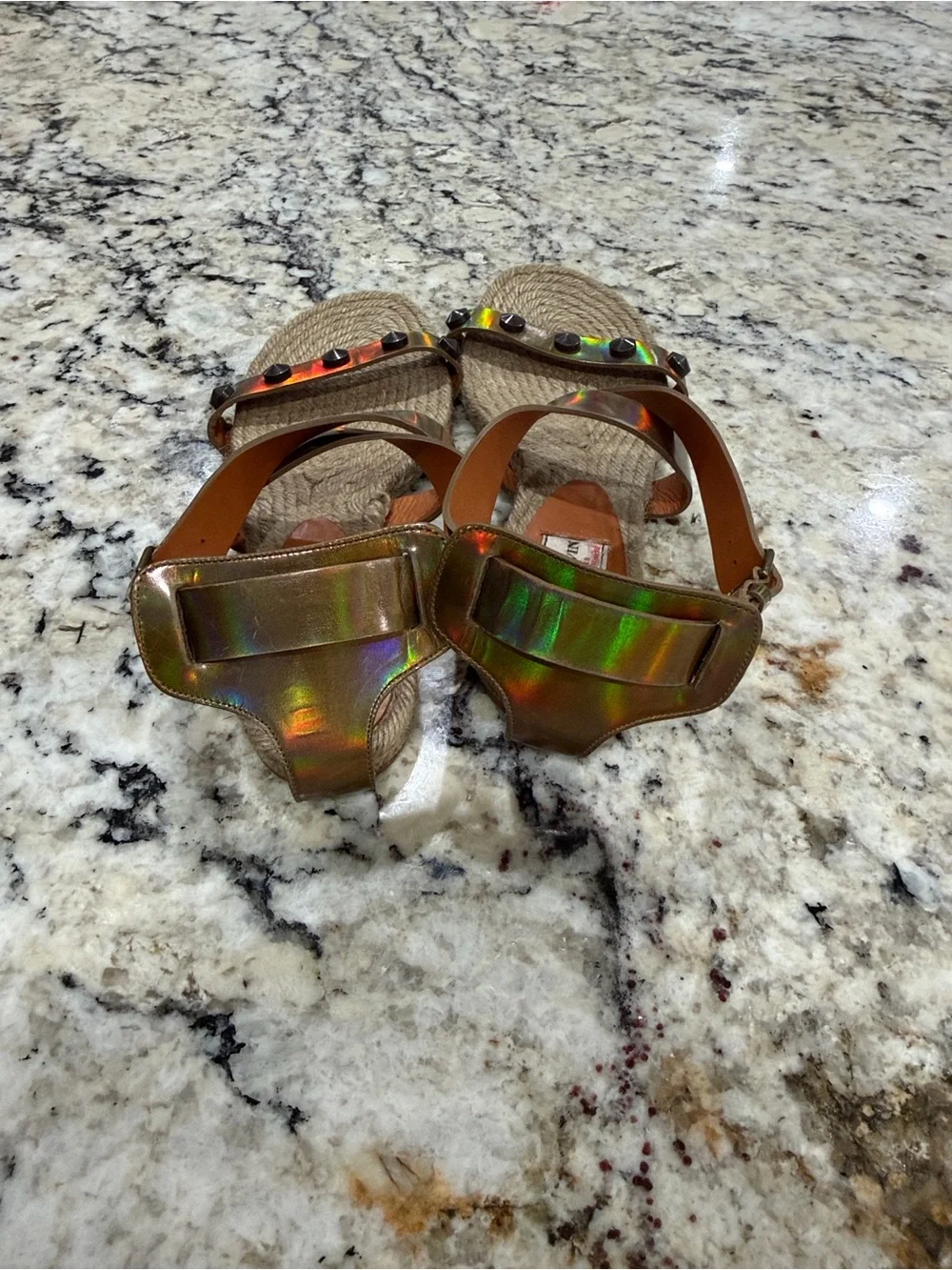 Lanvin Sz 41 (US10) Woven Espadrille Ankle-Strap Sandals in Iridescent Bronze